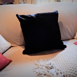 Black Faux Fur Feather Pillow, 22 - thumbnail 2