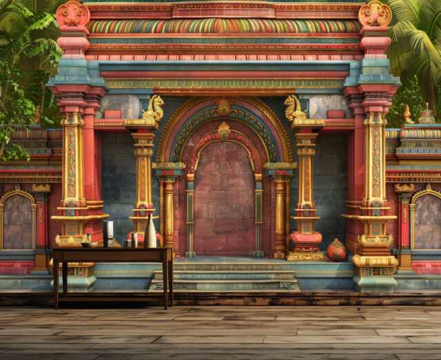 South Indian Temple Wall Mural, Arch Decor, Peel & Stick Wallpaper - image 1