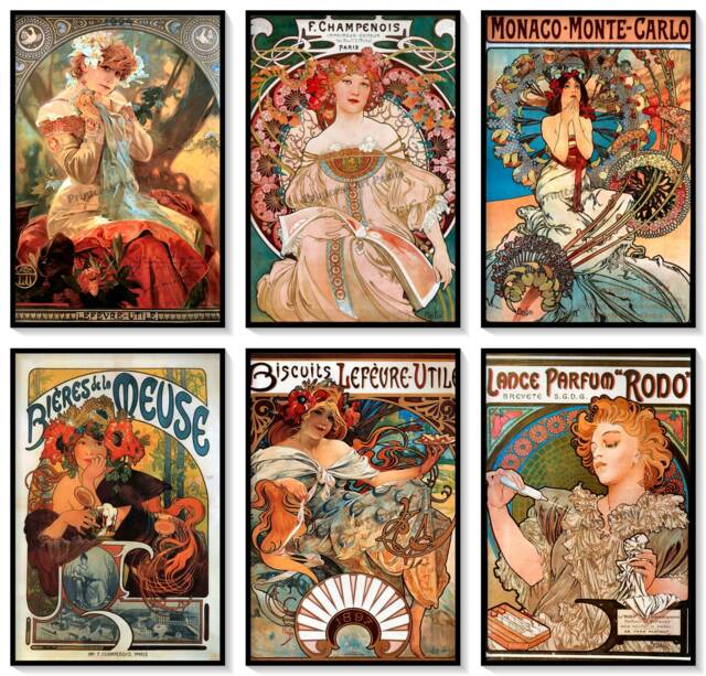 Alphonse Mucha Art Prints, Set Of 6, Nouveau French Posters - image 1