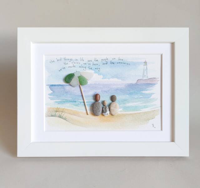 Personalised Family Beach Pebbles Lighthouse Picture, Pebble Art, By The Sea, Art For Mom, Gift - image 1