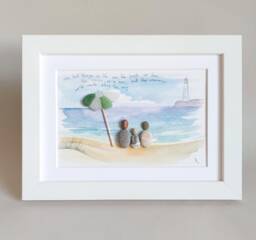 Personalised Family Beach Pebbles Lighthouse Picture, Pebble Art, By The Sea, Art For Mom, Gift - thumbnail 1
