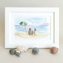 Personalised Family Beach Pebbles Lighthouse Picture, Pebble Art, By The Sea, Art For Mom, Gift - thumbnail 2