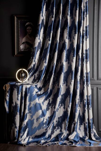 Luxury Blue & Gray Striped Curtains Custom Size Drape Panel - image 1