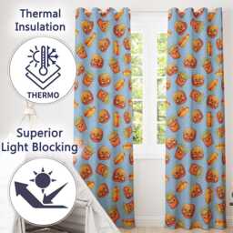 Cute Kawaii Burger Fries Hotdog Fast Food Seamless Pattern Blue Background Readymade Eyelet Ring Top Thermal 100% Blackout Curtains - thumbnail 3