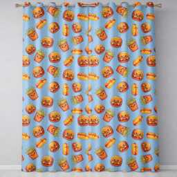 Cute Kawaii Burger Fries Hotdog Fast Food Seamless Pattern Blue Background Readymade Eyelet Ring Top Thermal 100% Blackout Curtains - thumbnail 2