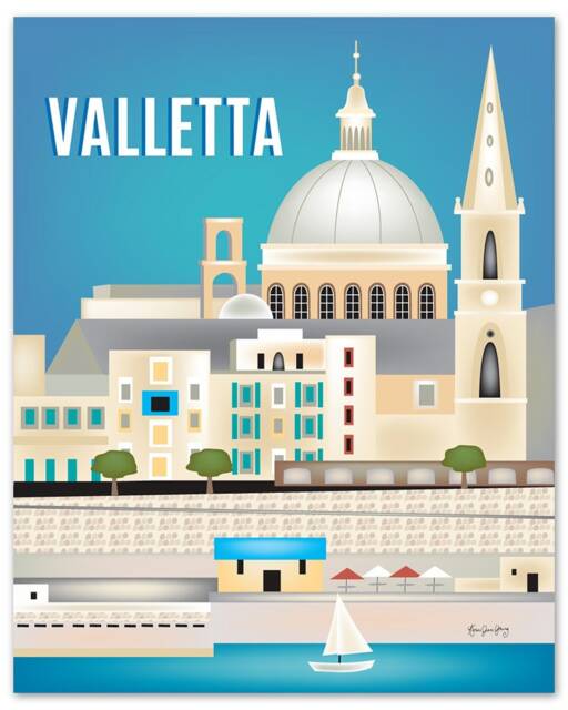 Valletta Malta Art Skyline, Poster, Vertical Print, Art, Wall Travel Gift, - Style E8-O-Val - image 1