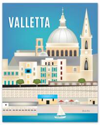 Valletta Malta Art Skyline, Poster, Vertical Print, Art, Wall Travel Gift, - Style E8-O-Val - thumbnail 1