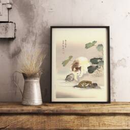 Japanese Cat Poster, Art Print, & Frog, Animal Wall Decor, Lovers Gift, Oriental, A1/A2/A3/A4 - thumbnail 3