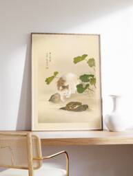 Japanese Cat Poster, Art Print, & Frog, Animal Wall Decor, Lovers Gift, Oriental, A1/A2/A3/A4 - thumbnail 1