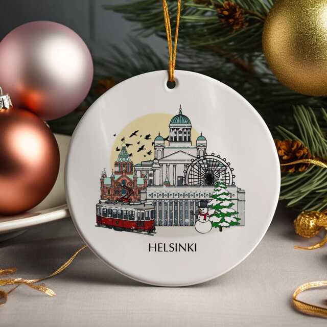 Helsinki Finland Christmas Tree Ceramic Ornament Personalised Decoration Gift Bauble Home Decor Holiday Custom - image 1