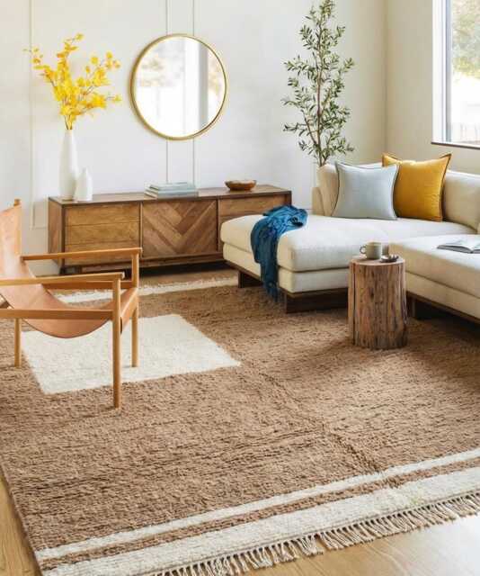 Beige White Geometric Moroccan Rug - Shag Area Hand Tufted Berber Carpet Large Living Room Decor - image 1