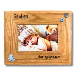 "Our First Grandchild Solid Oak Photo Frame - Personalised Wooden Picture 6x4"", 7x5" - thumbnail 2