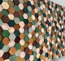 Handmade Hexagon Wall Art - Wood Decor Green Brown Beige Mosaic - thumbnail 1