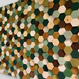 Handmade Hexagon Wall Art - Wood Decor Green Brown Beige Mosaic - thumbnail 2