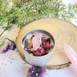 Positive Energy Crystal Rose Chakra Candle Quartz 8Oz Vegan Cruelty Free Soy - thumbnail 2