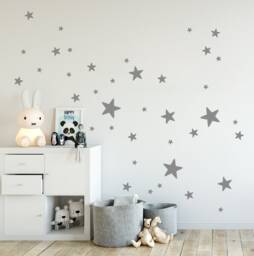 Star Wall Stickers Xl Mixed Set, 76 Decals Stars Sized From 2, 5 Up To 10cm - 4'', Grey & Gold Sticker For Kids Room Decor