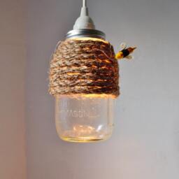 The Hive Mason Jar Pendant Lamp, Hanging Lighting Fixture With A Rope Wrapped Quart Jar, Rustic Handcrafted Bootsngus Lights & Home Decor - thumbnail 2