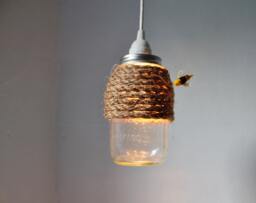 The Hive Mason Jar Pendant Lamp, Hanging Lighting Fixture With A Rope Wrapped Quart Jar, Rustic Handcrafted Bootsngus Lights & Home Decor - thumbnail 1