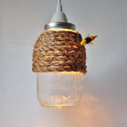 The Hive Mason Jar Pendant Lamp, Hanging Lighting Fixture With A Rope Wrapped Quart Jar, Rustic Handcrafted Bootsngus Lights & Home Decor - thumbnail 3