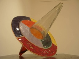 Original Glass Ceramic Spinning Top Sculpture, Modern Art - 15 3/4 X 13 25/4 In