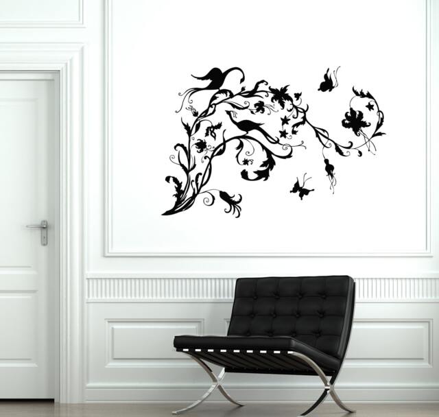 Wall Vinyl Decal Flower Floral Butterflies Guaranteed Quality Decor 2060Di - image 1