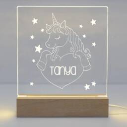 Personalised Unicorn Led Night Light Gift For New Born Boy Girl Nursery Any Name Engraved Acrylic Baby Shower Christening Keepsake - thumbnail 3
