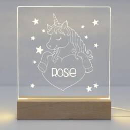 Personalised Unicorn Led Night Light Gift For New Born Boy Girl Nursery Any Name Engraved Acrylic Baby Shower Christening Keepsake - thumbnail 2