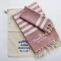 Personalised Cotton Beach Towel Set - 2nd Wedding Anniversary Gift Thank You Gift - thumbnail 3