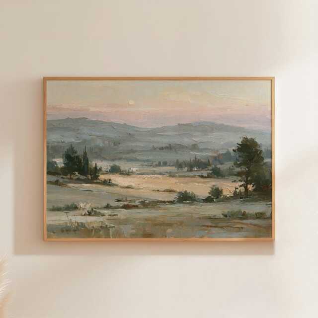 Earthy Landscape Poster, Sage Hills Wall Art, Neutral Field Painting - image 1