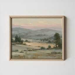 Earthy Landscape Poster, Sage Hills Wall Art, Neutral Field Painting - thumbnail 2