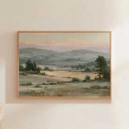 Earthy Landscape Poster, Sage Hills Wall Art, Neutral Field Painting - thumbnail 1