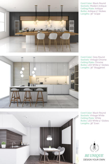 Contemporary Kitchen Lighting 3-Light Cluster Pendant in Any Color - Unique Island Lighting With Led Bulbs Modern Style - image 1