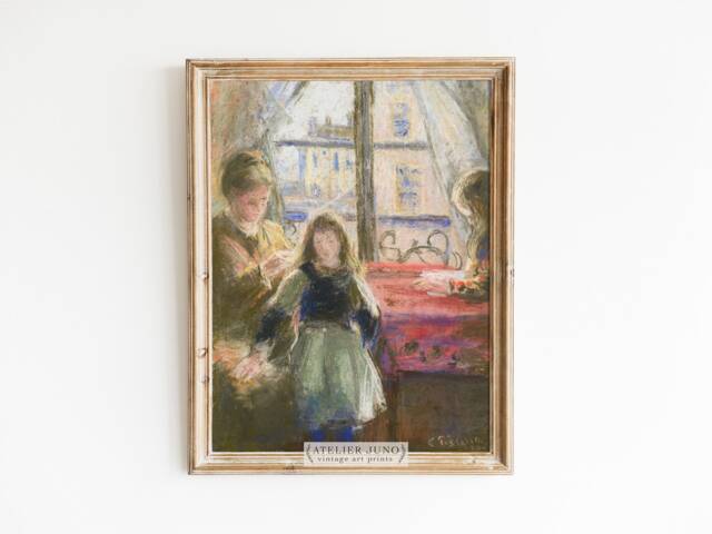 Vintage French Pastel Art Print Mother Children Impressionist Painting 5x7 9x12 - image 1