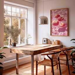 Peach Fruit Wall Art Print, Pink Aesthetic Kitchen Poster, Summer Food Pop Art, Floating Decor, Glossy Digital Design - thumbnail 2