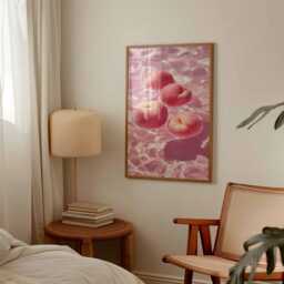 Peach Fruit Wall Art Print, Pink Aesthetic Kitchen Poster, Summer Food Pop Art, Floating Decor, Glossy Digital Design - thumbnail 3