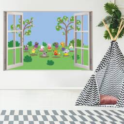 Peppa Pig Wall Sticker - & Friends Jumping Into Muddy Puddles Window Decal Kids Art - thumbnail 1