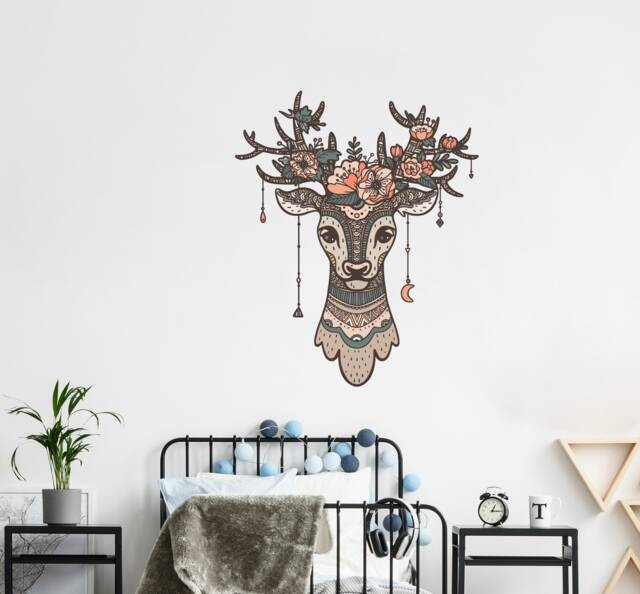 Woodland Deer Wall Decal Baby Girl Nursery, Custom Antler Horns Sticker Kids Playroom, Hunting Bedroom Decor, Rustic Vl36 - image 1