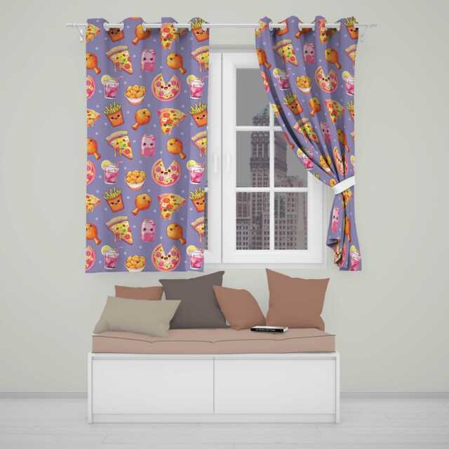Cute French Fries Seamless Pattern Purple Background Readymade Eyelet Ring Top Thermal 100% Blackout Curtains - image 1