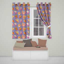 Cute French Fries Seamless Pattern Purple Background Readymade Eyelet Ring Top Thermal 100% Blackout Curtains - thumbnail 1
