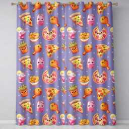 Cute French Fries Seamless Pattern Purple Background Readymade Eyelet Ring Top Thermal 100% Blackout Curtains - thumbnail 2