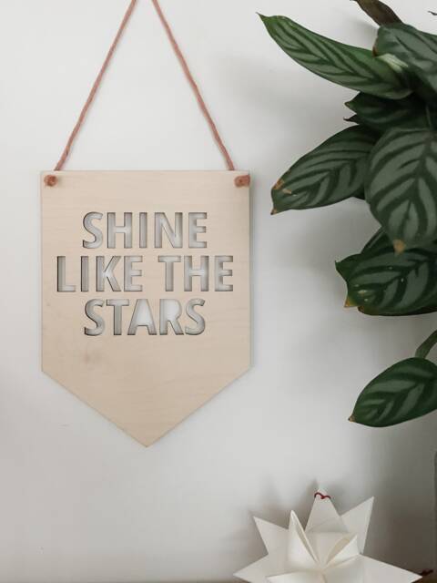 Shine Like The Stars Wall Hanging - Nursery/Playroom Decor Wooden Bunting Flag Laser Engraved UK - image 1