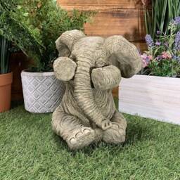 Stone Garden Cute Shy Sitting Baby Elephant Gift Statue Ornament - thumbnail 2