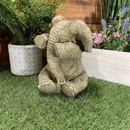 Stone Garden Cute Shy Sitting Baby Elephant Gift Statue Ornament - thumbnail 3
