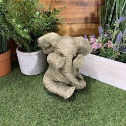 Stone Garden Cute Shy Sitting Baby Elephant Gift Statue Ornament - thumbnail 4