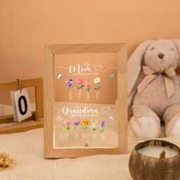Personalized First Mom Now Grandma Led Frame, Birth Flower Night Light, Mothers Day Gift For Nana Mimi From Grandkids - thumbnail 2