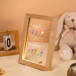 Personalized First Mom Now Grandma Led Frame, Birth Flower Night Light, Mothers Day Gift For Nana Mimi From Grandkids - thumbnail 3