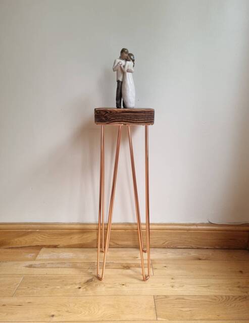 Chunky Rustic Plant Stand/ End Table, With Steel Hairpin Legs - image 1