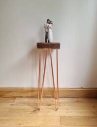 Chunky Rustic Plant Stand/ End Table, With Steel Hairpin Legs - thumbnail 1