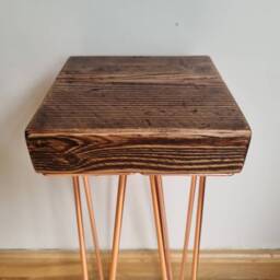 Chunky Rustic Plant Stand/ End Table, With Steel Hairpin Legs - thumbnail 3