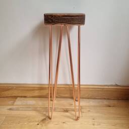 Chunky Rustic Plant Stand/ End Table, With Steel Hairpin Legs - thumbnail 2